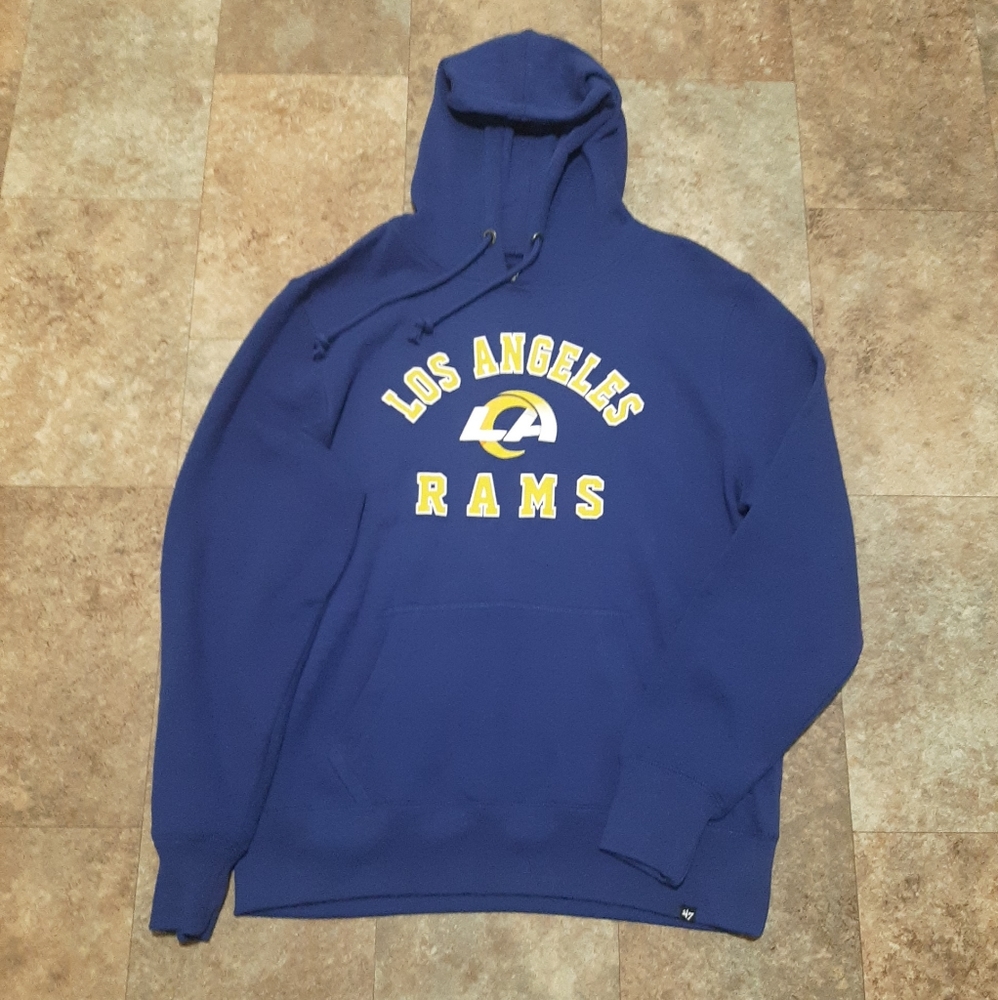 New. '47 Los Angeles Rams Varsity Arch Headline Royal Hoodie. Size Large.